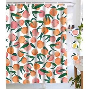 Allover Fruits Shower Curtains,Peach, Cute Bright Fabric Bathroom Curtain Set